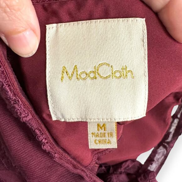 Modcloth Burgundy Sheer Floral Embroidered Halter Neck Fairy Goth Dress Womens M - Picture 11 of 12